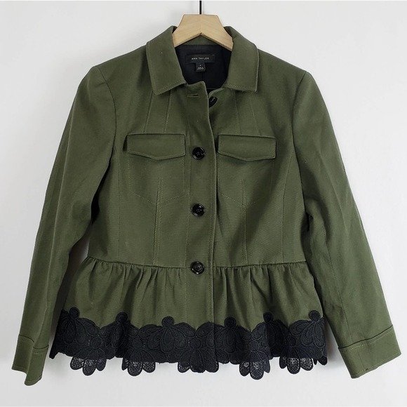 Ann Taylor Peplum Blazer Jacket Olive Green Lace 4 - Picture 2 of 11